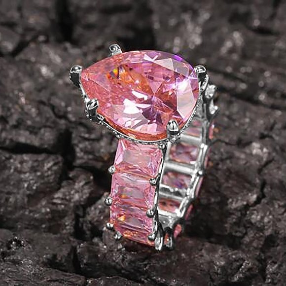 🍁 Crystal Clear Pure Colorful Water Drop Zircon Pear Rings for Women, PD562 - Picture 1 of 3